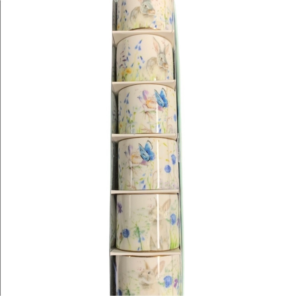 William Sonoma Floral Meadow Napkin Rings Set of 6 Easter Regency Whimsical NEW